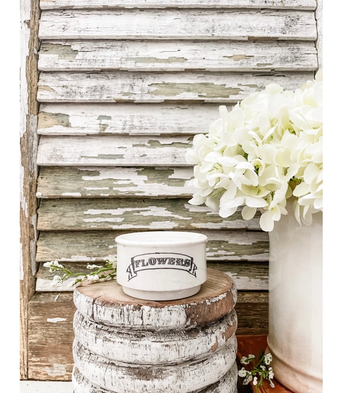 Antique Ironstone Chubby Riser w/ Flowers/Banner transfer - LTD 